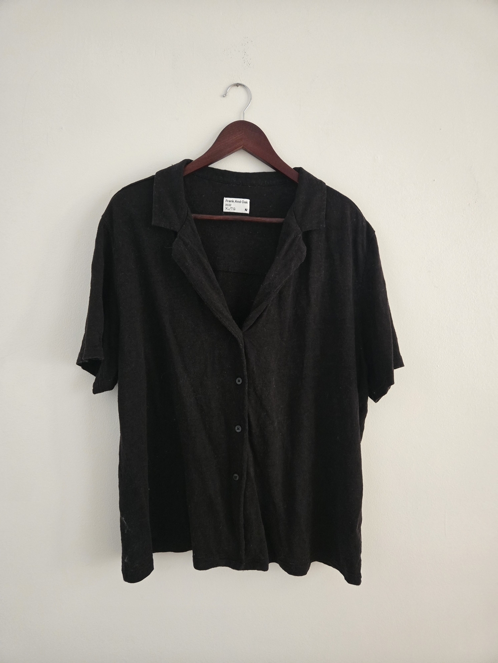 Frank & Oak Black Short-Sleeve Button-Up Shirt